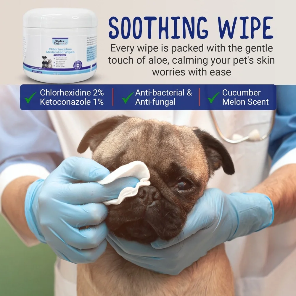 Alpha Dog Series Chlorhexidine Ketoconazole Wipes Anti Itch Hot Spot Relief